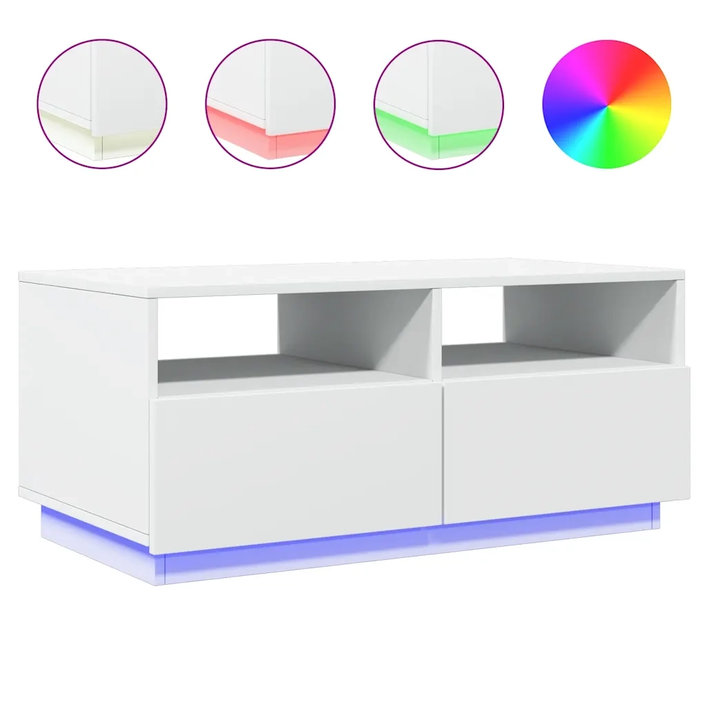 Tavolino da salotto | Tavolino da caff¨¨ | Tavolino da Soggiorno con Luci LED Bianco 90x49x40 cm