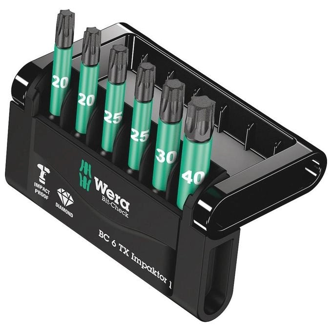 Wera 05057693001 Bit-Check Punte per Cacciavite 6 pz Torx Plus Impaktor Rivestimento Diamantato Sistema Take it easy colore Nero
