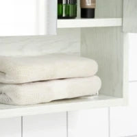 kleankin Armadietto con Specchio a 4 Sezioni con Ripiani Regolabili, Specchiera Bagno in Legno e Vetro, 90x15x75 cm, Bianco