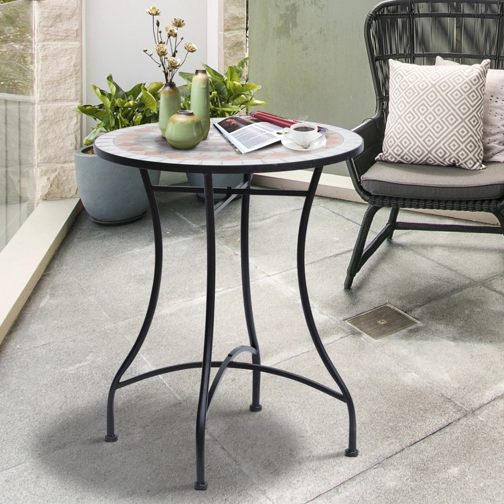 Tavolino da caff¨¨ da giardino rotondo in mosaico ceramico ¨C zephmum ¨C ¦µ60x71cm