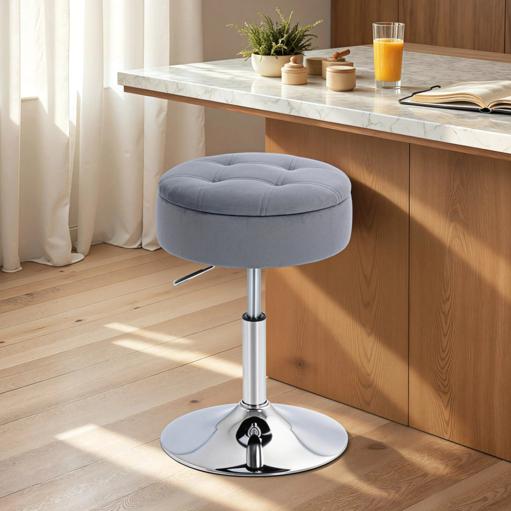 Sgabello da Bar Regolabile con Seduta Girevole Imbottita ¨C zephmum ¨C Grigio