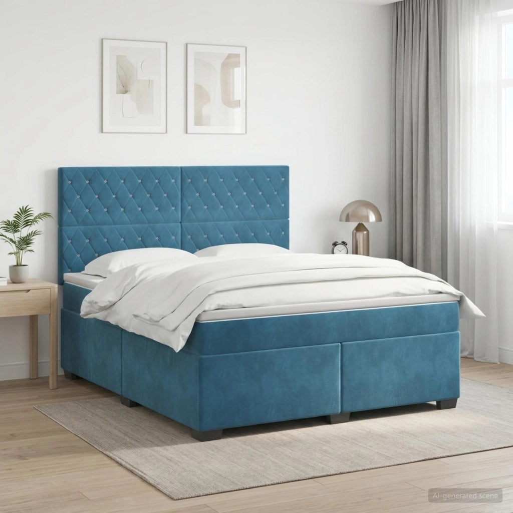 Letto box spring con materasso Blu 140 x 200 cm Velluto 3453654