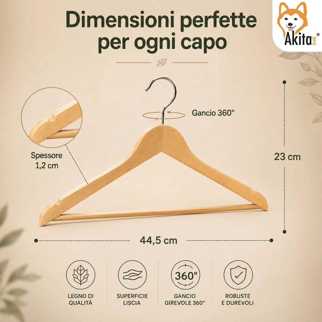 Akitaink 24 Grucce Legno Barra Antiscivolo 360