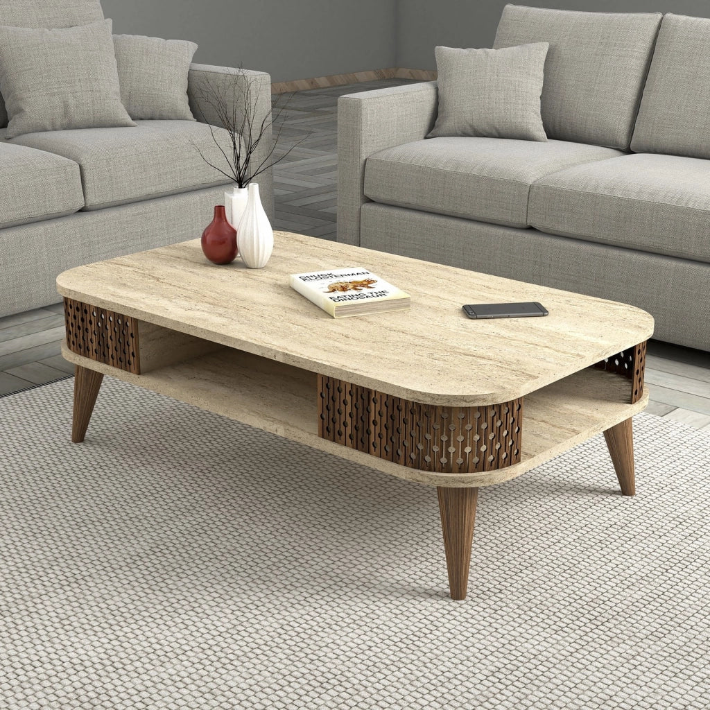 Tavolino in legno "Eylul" - 105 x 60 x 35 cm - Travertino