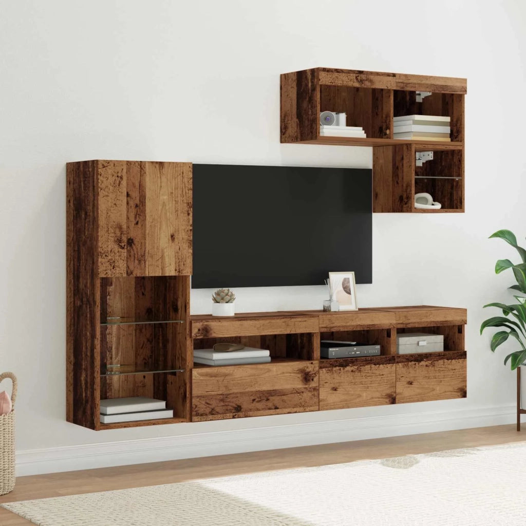 Mobile per TV a Muro 6 pz-Set di 6 Credenza per TV sospesa Legno vecchio Legno multistrato