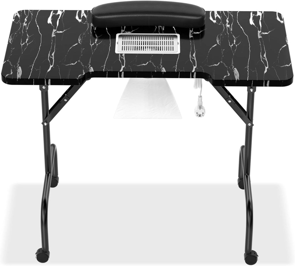 Tavolo da manicure FIVMEN con aspirazione Pieghevole Tavolo per manicure Tavolo per manicure per studio di unghie con aspirazione della polvere e 4 ruote per saloni di bellezza, bianco