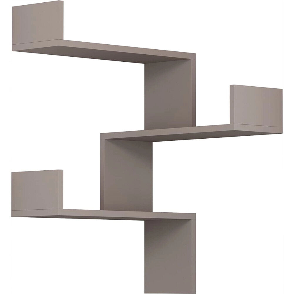 Mensola Scaffale Angolare da Parete 3 Piani Salvaspazio Tortora 60 x 22 x 90H cm