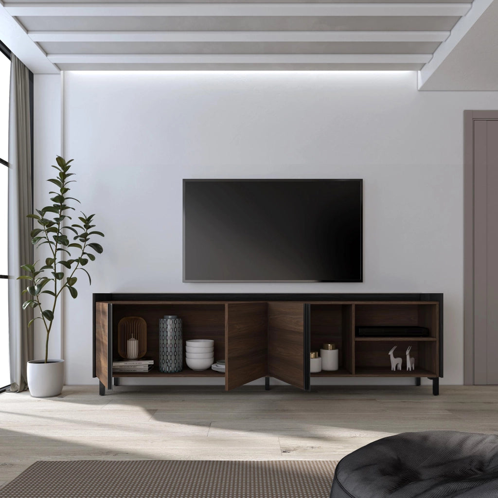 Mobile TV Soggiorno, 207x61x35 cm, Per TV fino a 80", Design industriale, Rovere scuro e Nero