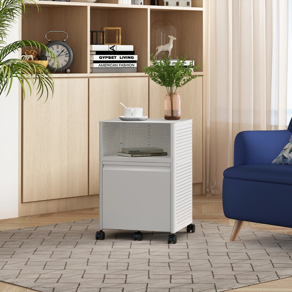 Mobile Contenitore Velvevn con Rotelle Organizzatore da Ufficio in Acciaio 54x40x36 cm - Bianco [en.casa]