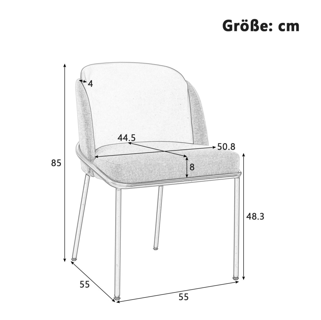 Sedia da pranzo 55x55x85 cm con design minimalista; piedini regolabili; in metallo e legno beige