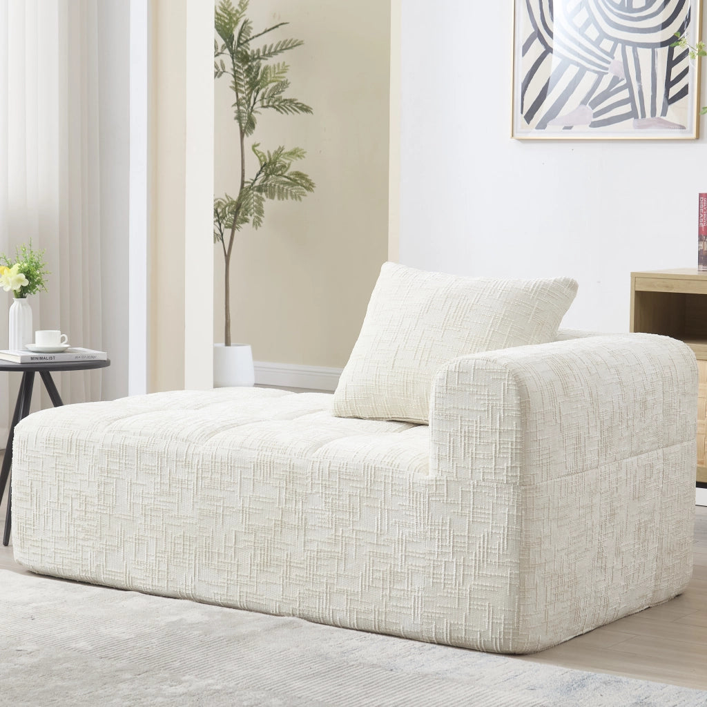 Méridienne Divano Chaise Longue con Cuscino e Tasche Laterali, Design Ergonomico, in Ciniglia, Beige 158 × 90 × 60 cm