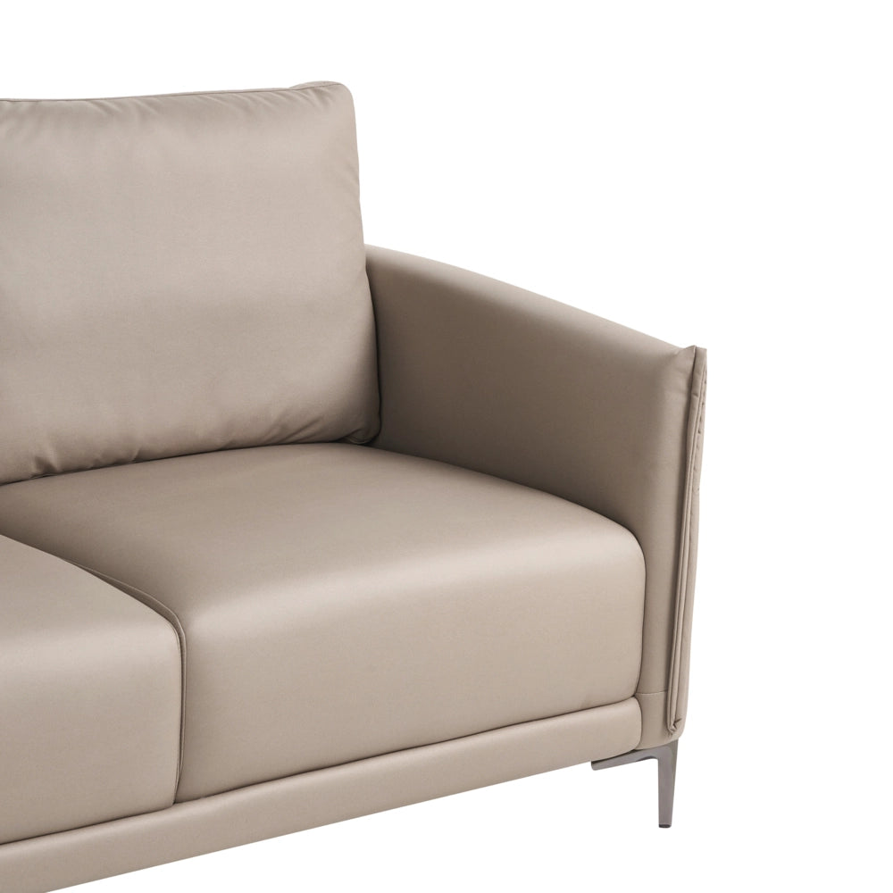 Divano 2 posti tortora imbottito in tessuto con gambe in metallo stile moderno minimalista