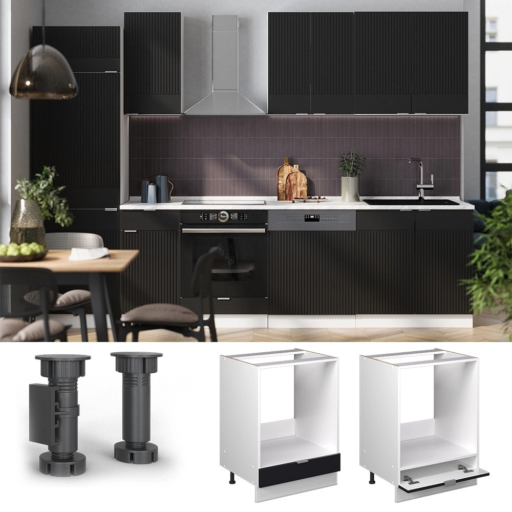 Mobile per forno da incasso Fame-Line Nero rigato/Bianco 60 cm senza piano di lavoro Vicco
