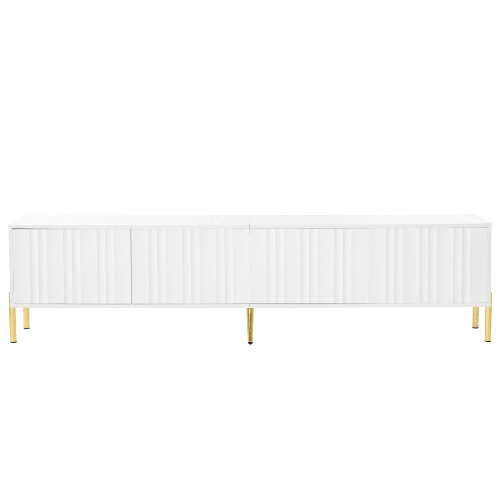 Mobile TV bianco 190x38x48 cm con gambe dorate e porte scanalate