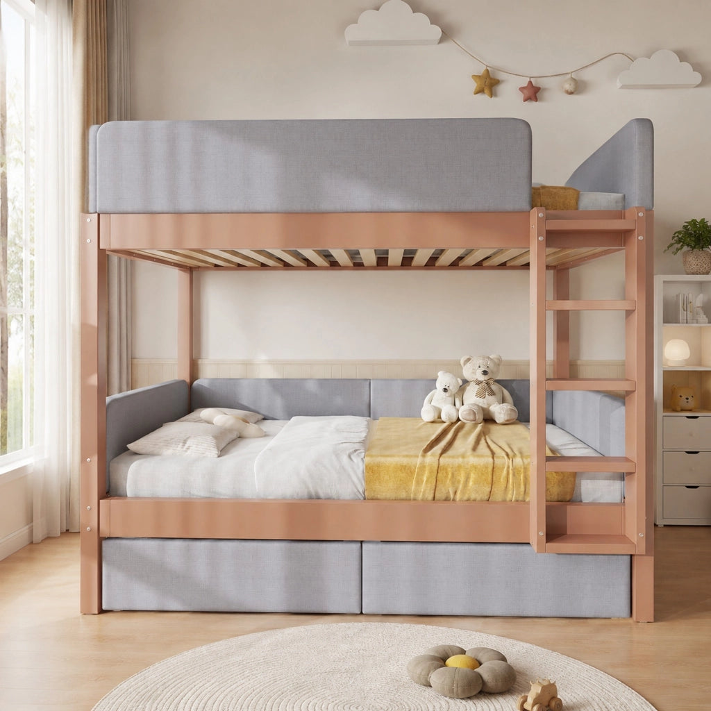 Letto a castello per bambini 90x200 cm grigio e naturale