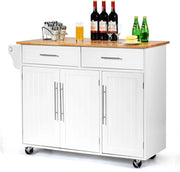 Carrello da Cucina, Carrello di Servizio con Ruote e Maniglia, 3 Ante e 2 Cassetti, Ideale per Cucina Ristorante Bar, 122x46x92,3 cm, Bianco