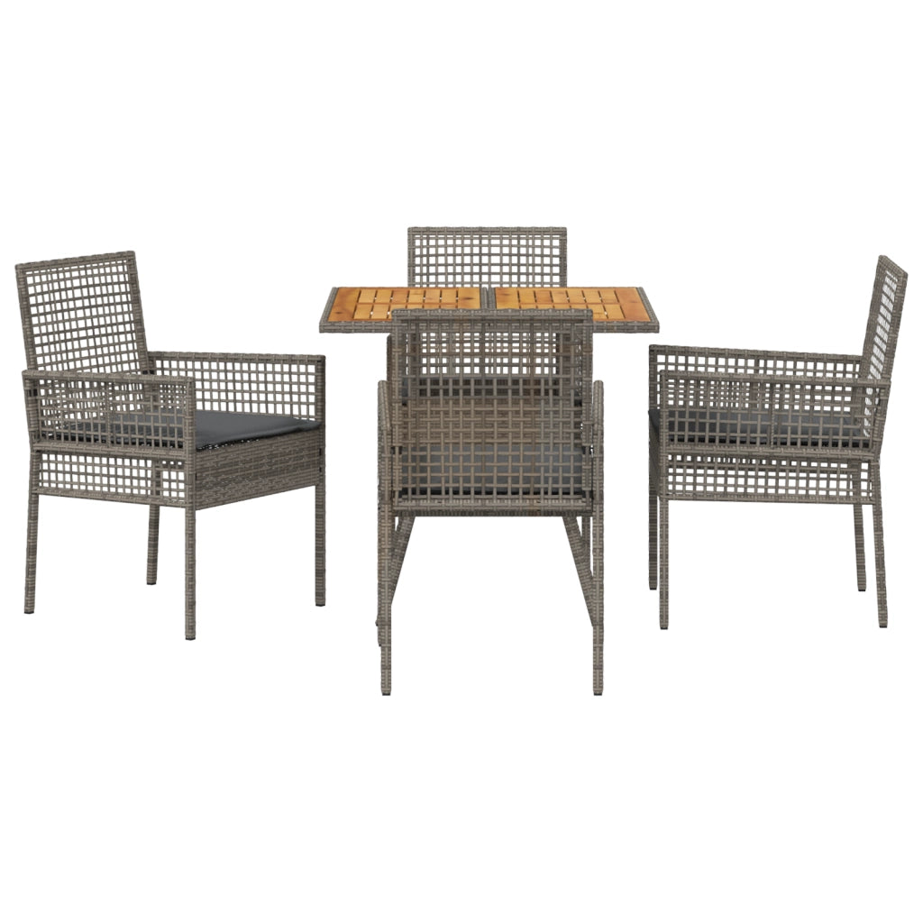 Set da pranzo da giardino 5 pezzi con cuscini grigio polyrattan