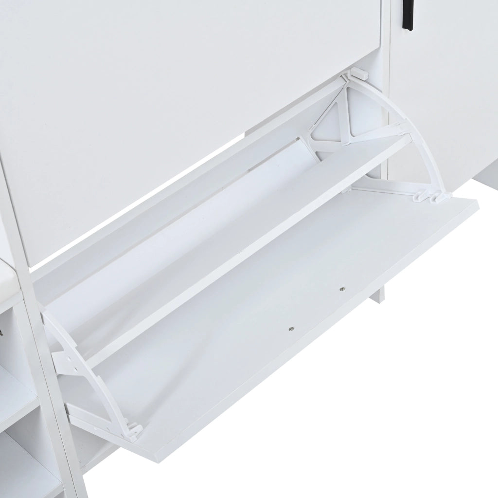 Guardaroba ingresso 140x30x200 cm con panca portascarpe; specchio e ganci in MDF bianco