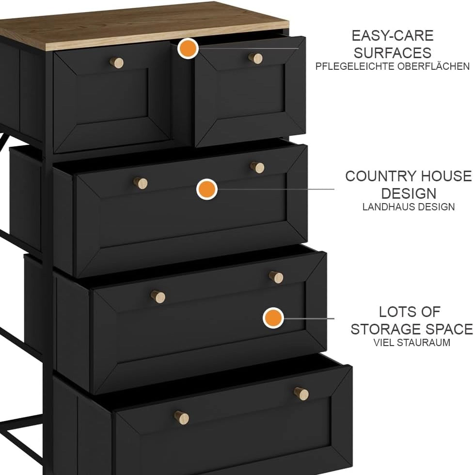 Cassettiera Belaro, Nero, 56 x 95 cm con 5 cassetti, adatto per riporre abbigliamento e accessori