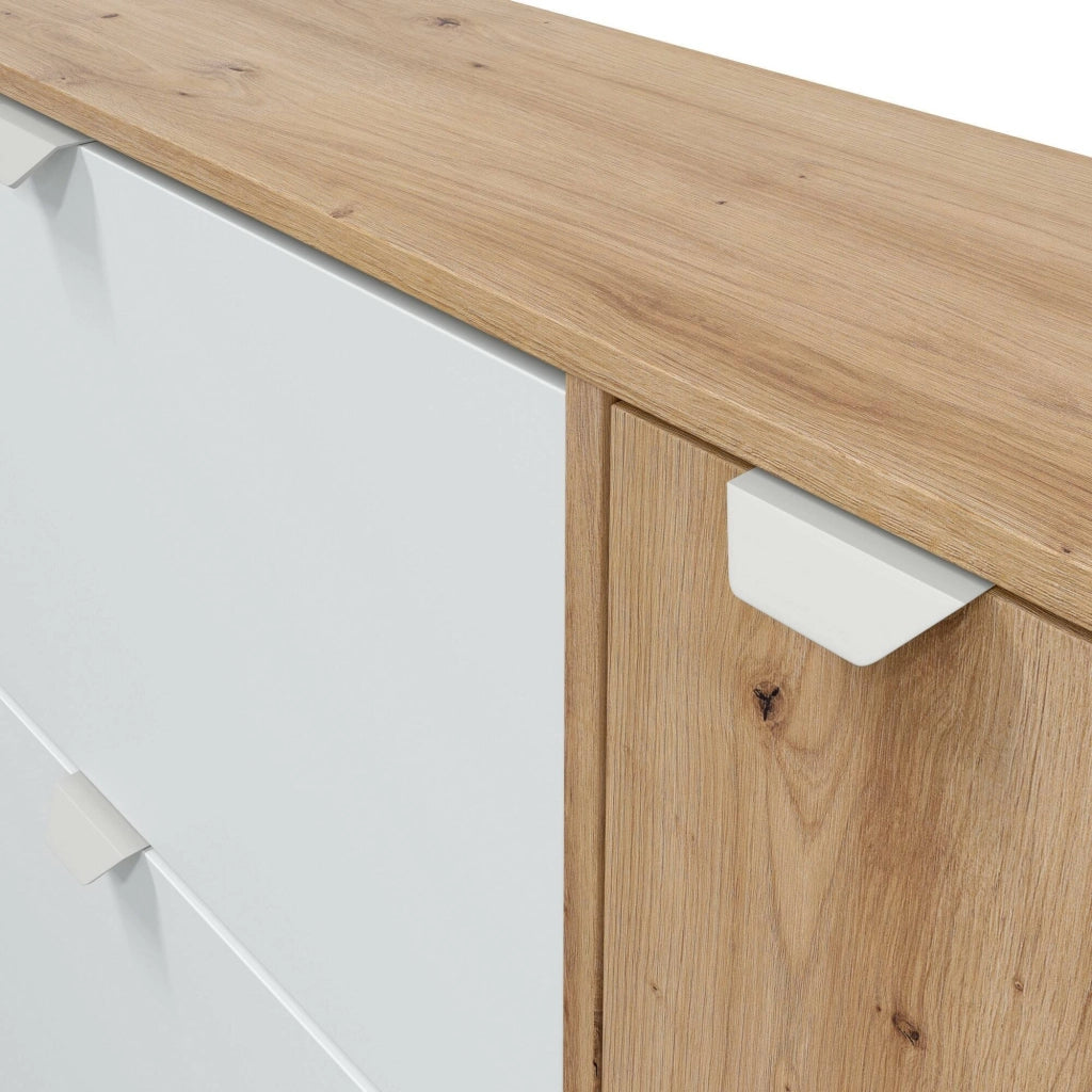 Scarpiera Anuk, Scarpiera da ingresso a 4 ante, Armadio portascarpe salvaspazio, 105x24h112 cm, Bianco e Rovere
