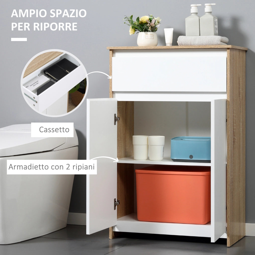 Mobile da bagno con armadietto e cassetto ¨C zephmum ¨C legno e bianco 60x30x90 cm