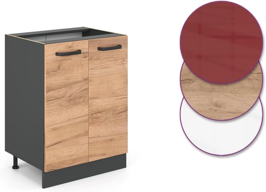 Mobiletto base cucina R-line, Quercia dorata/Antracite, 60 cm senza piano di lavoro