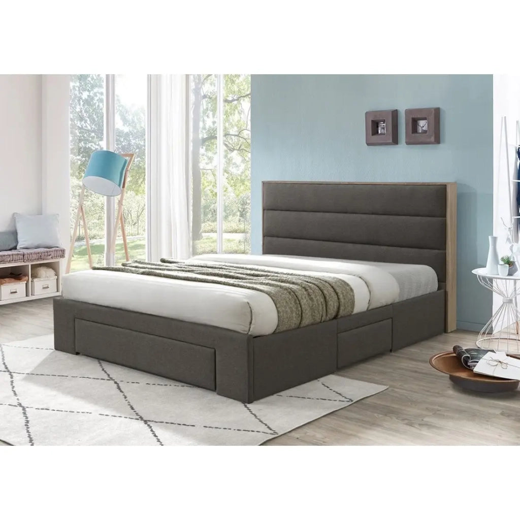 Letto OTTAWA – 160x200 cm colore grigio e rovere con cassetti e rete inclusa