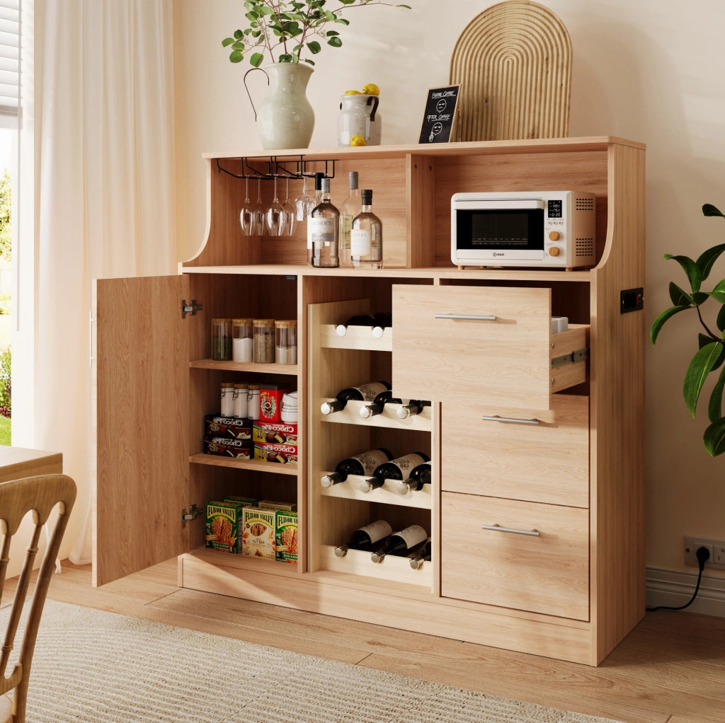 Credenza 120x40x121 cm con LED; presa elettrica; portabottiglie e portacalic