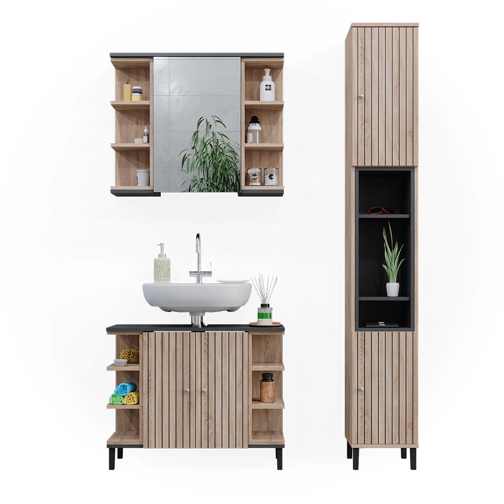 Vicco Set di mobili da bagno Sonoma 3 parti, con colonna