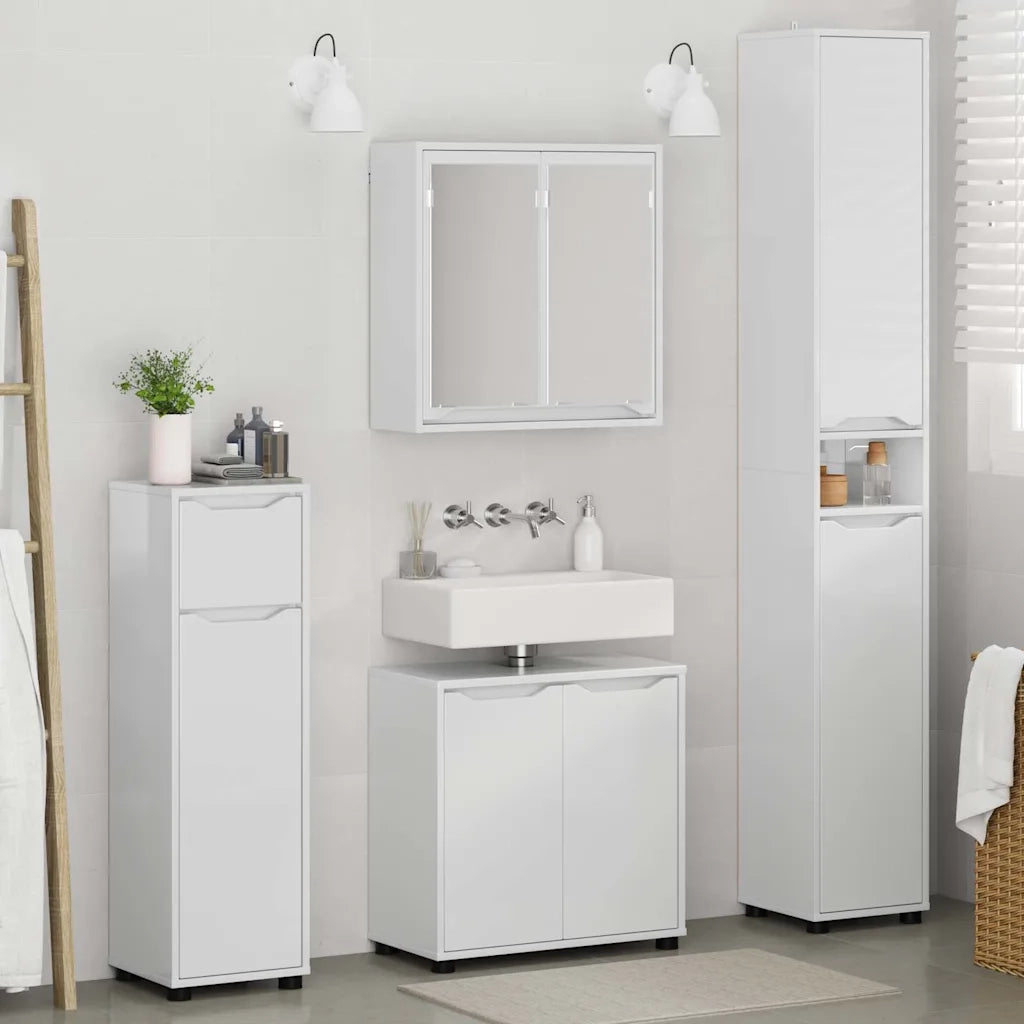 Set di mobili per il bagno con cassetto 4 pcs Bianco Lucido