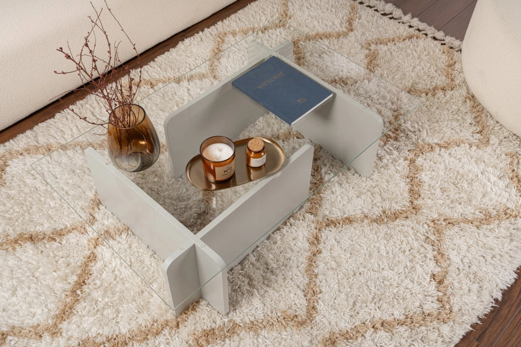 Tavolino in vetro "Flavio" 105 x 65 x 30 cm - Grigio