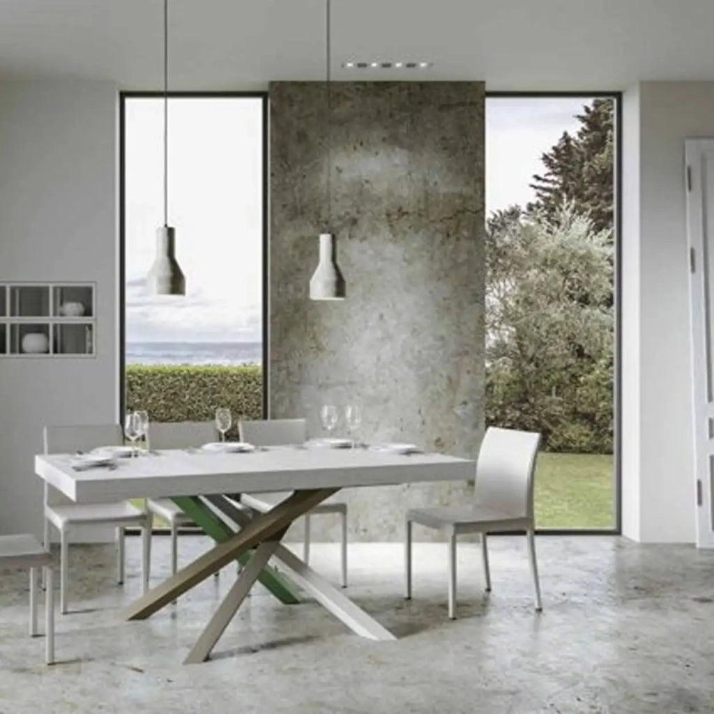 Tavolo allungabile 180/440x90 cm Volantis Premium colore bianco frassino gambe multicolore 4/A