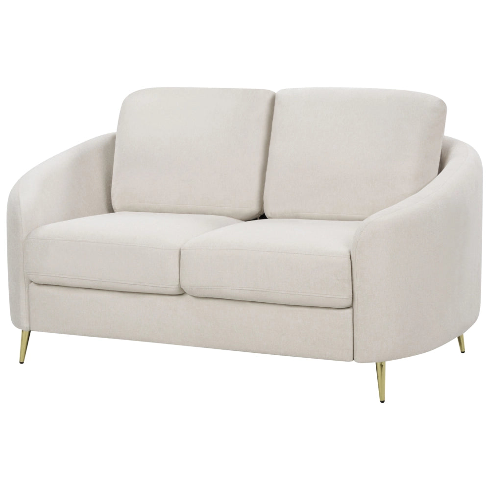 Divano 2 posti in tessuto beige chiaro con piedi dorati curve morbide stile glamour elegante soggiorno