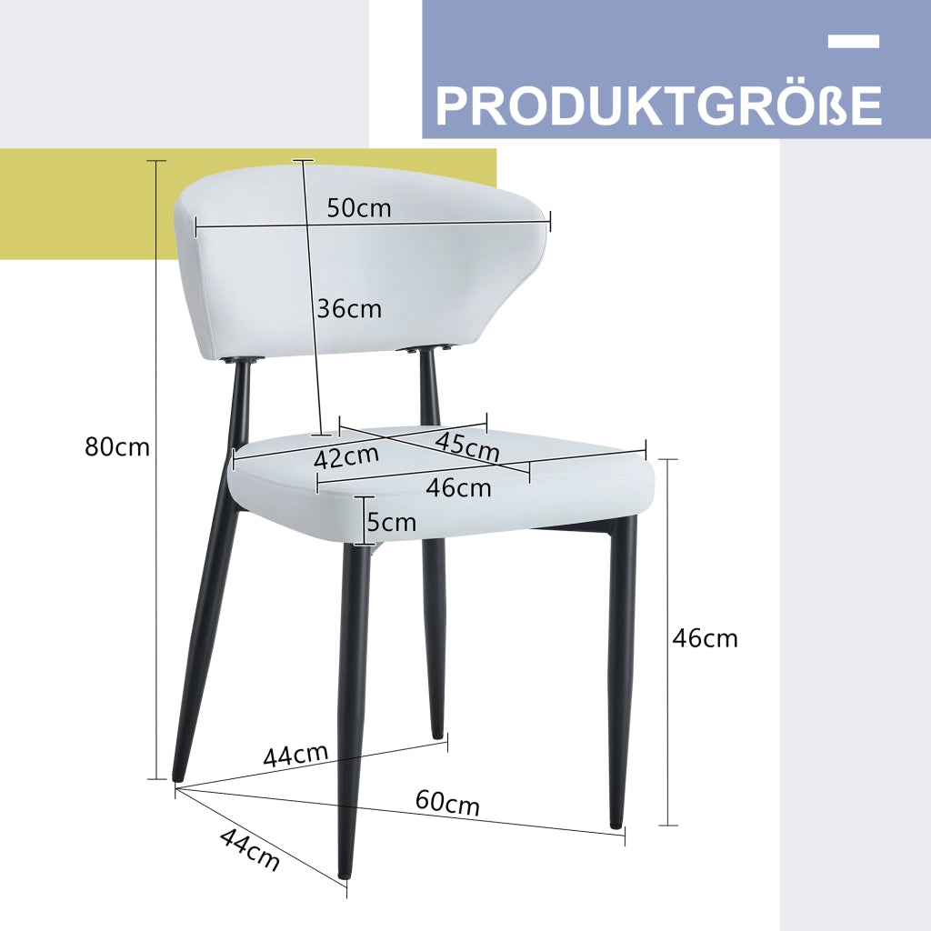 Sedia da sala da pranzo set da 2 in pelle PU con schienale ergonomico e gambe in metallo bianco e nero