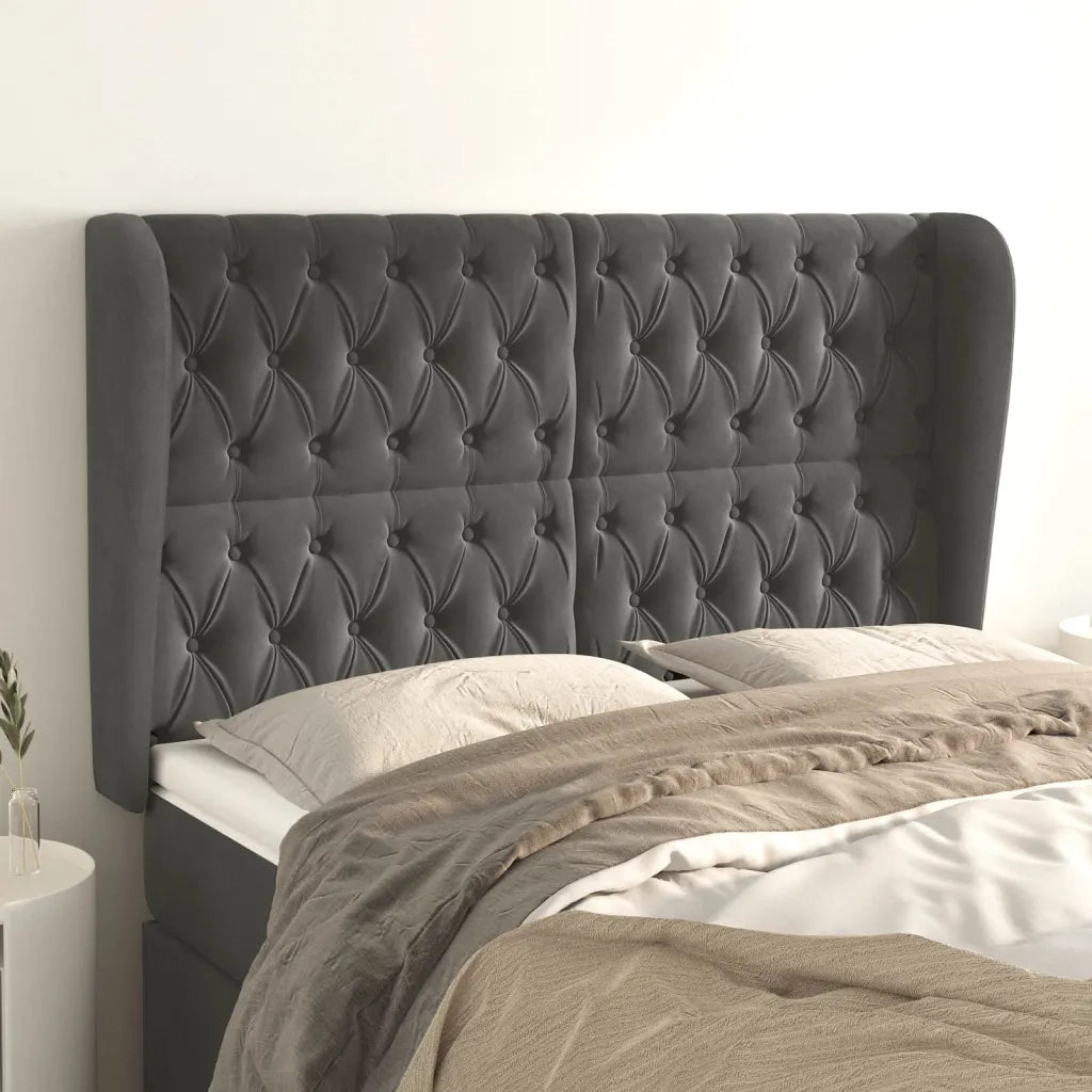 Testiera ad Orecchio-Testata con Orecchie GrigioScuro 147x23x118/128cm in Velluto 245931