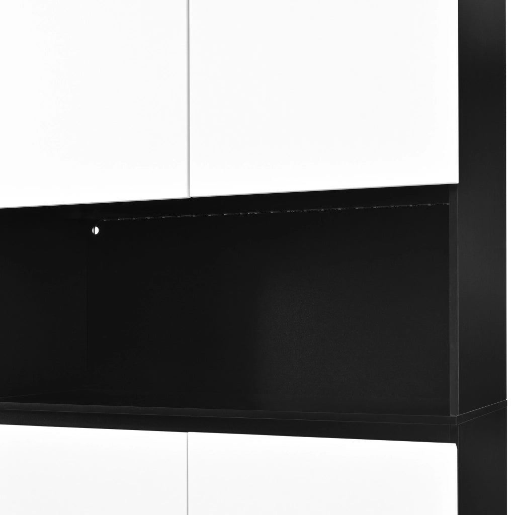 Credenza e madia con LED, 2 ante in vetro e vani contenitore, per soggiorno e sala da pranzo, 120 × 40 × 160 cm