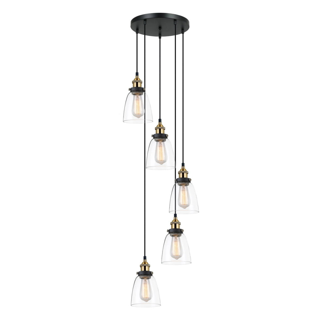 Lampadario Italux Francis industriale nero/oro 5xE27