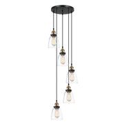 Lampadario Italux Francis industriale nero/oro 5xE27