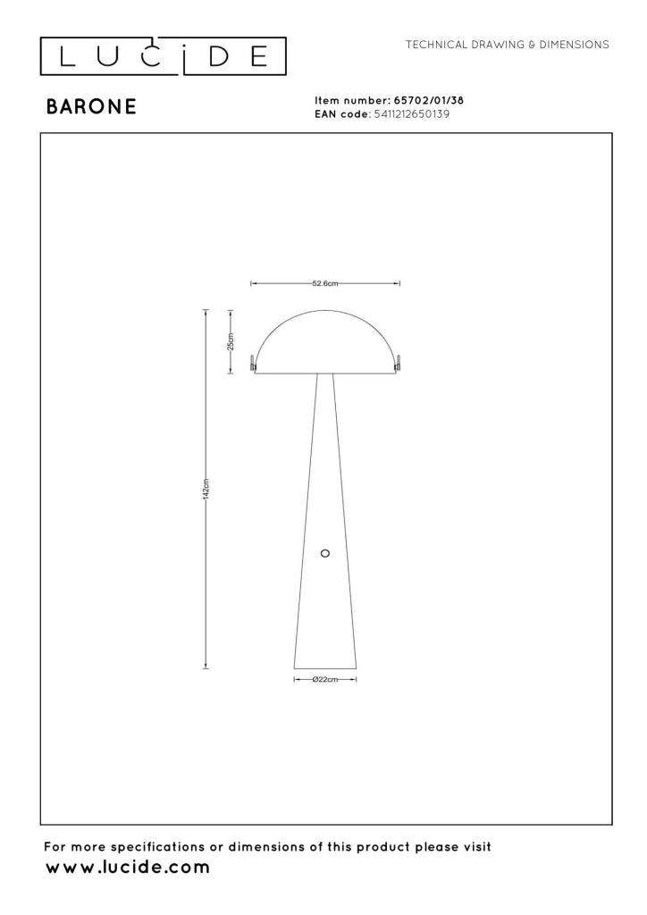 Lampada da terra fungo BARONE crema oro 1xE27 Lucide