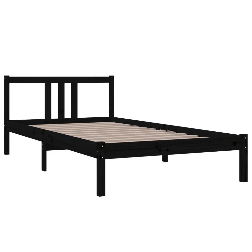 Letto singolo | Letto per adulti | Giroletto Nero in Legno Massello 100x200 cm