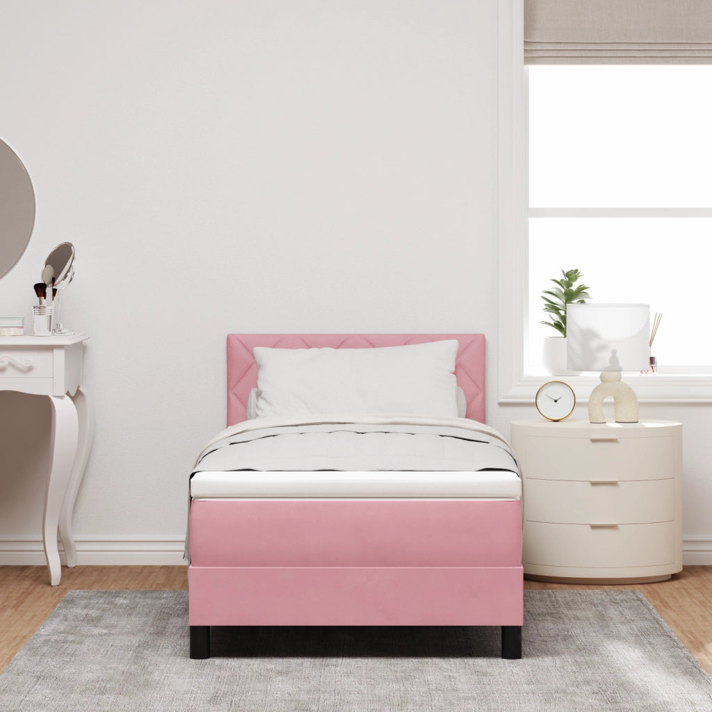 Letto Box Spring con Materasso Rosa 100x200 cm in Velluto