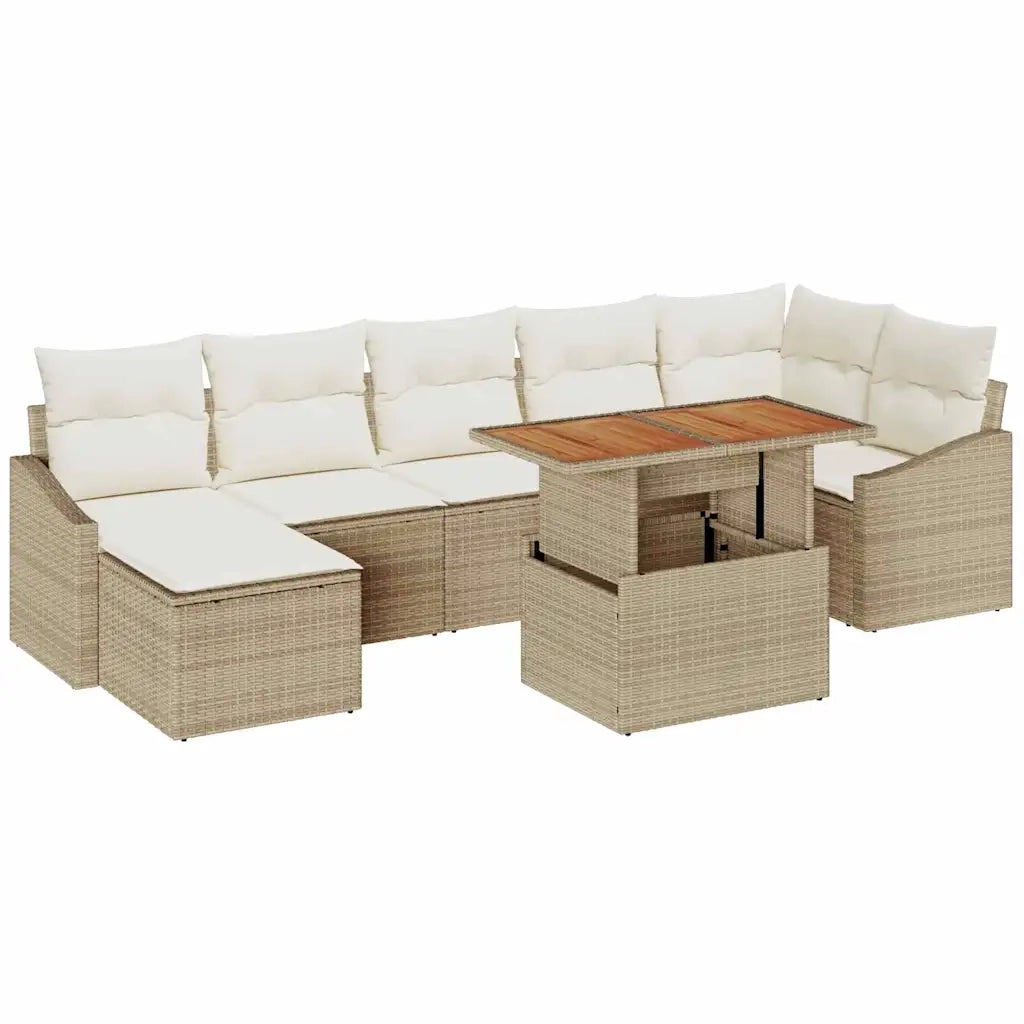 Set da Pranzo per Giardino con cuscino 8 pcs Beige e Crema