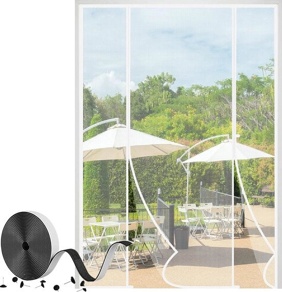 Veloce schermo per finestra, protezione insetti, finestra balcone, 190 x 230 cm, sicuro per gatti, magneti più potenti, schermo per finestra scorrevole, due aperture, bianco