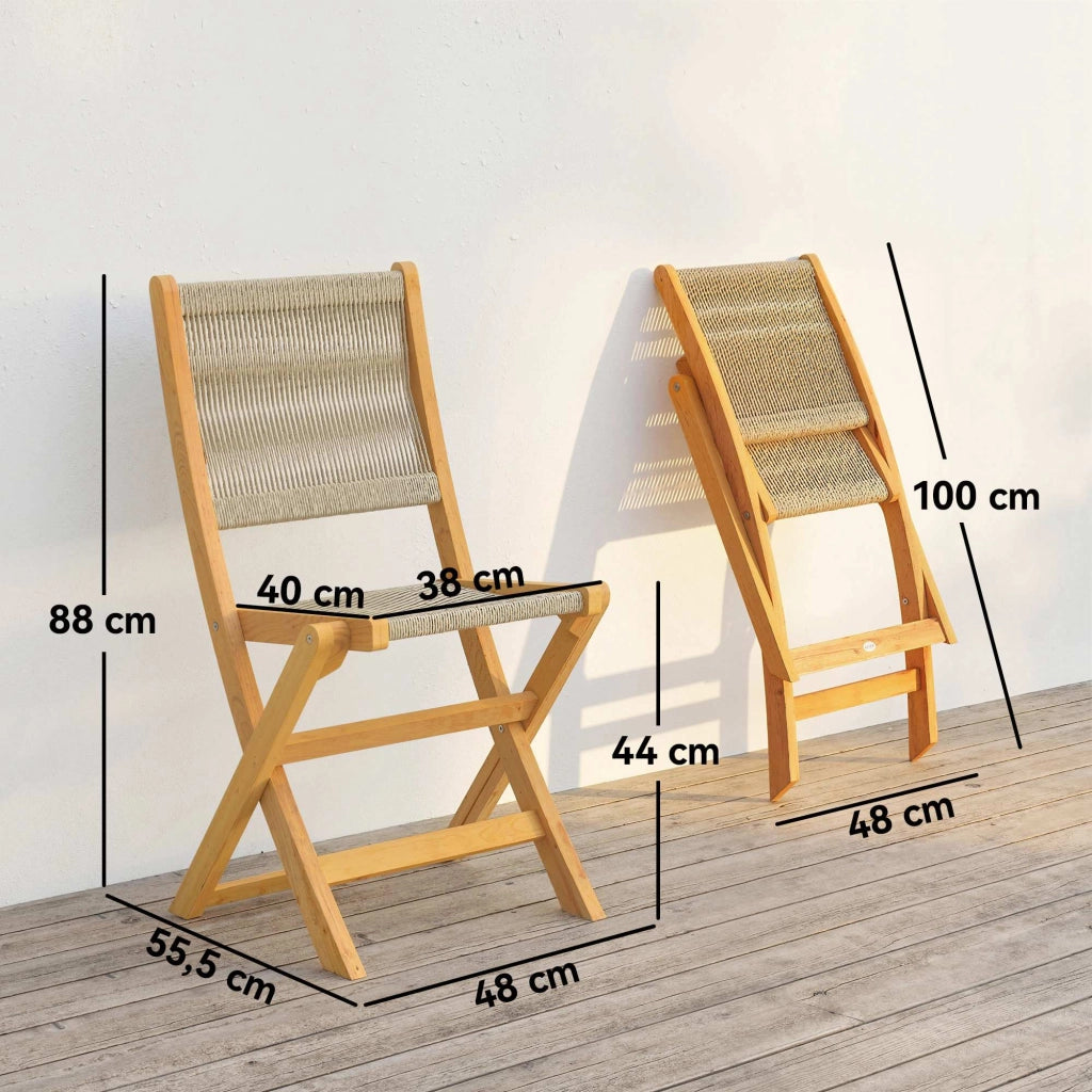 Sedia da giardino pieghevole in legno di acacia ¨C zephmum ¨C corda intrecciata naturale e beige