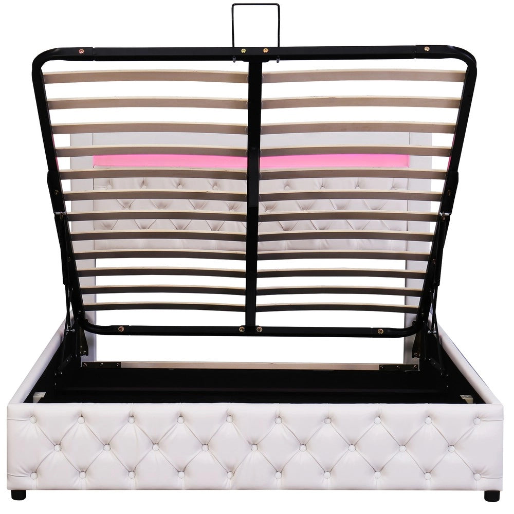 Letto Contenitore Imbottito con LED e Rete a Doghe ¨C MINIMAL ¨C Bianco 160x200