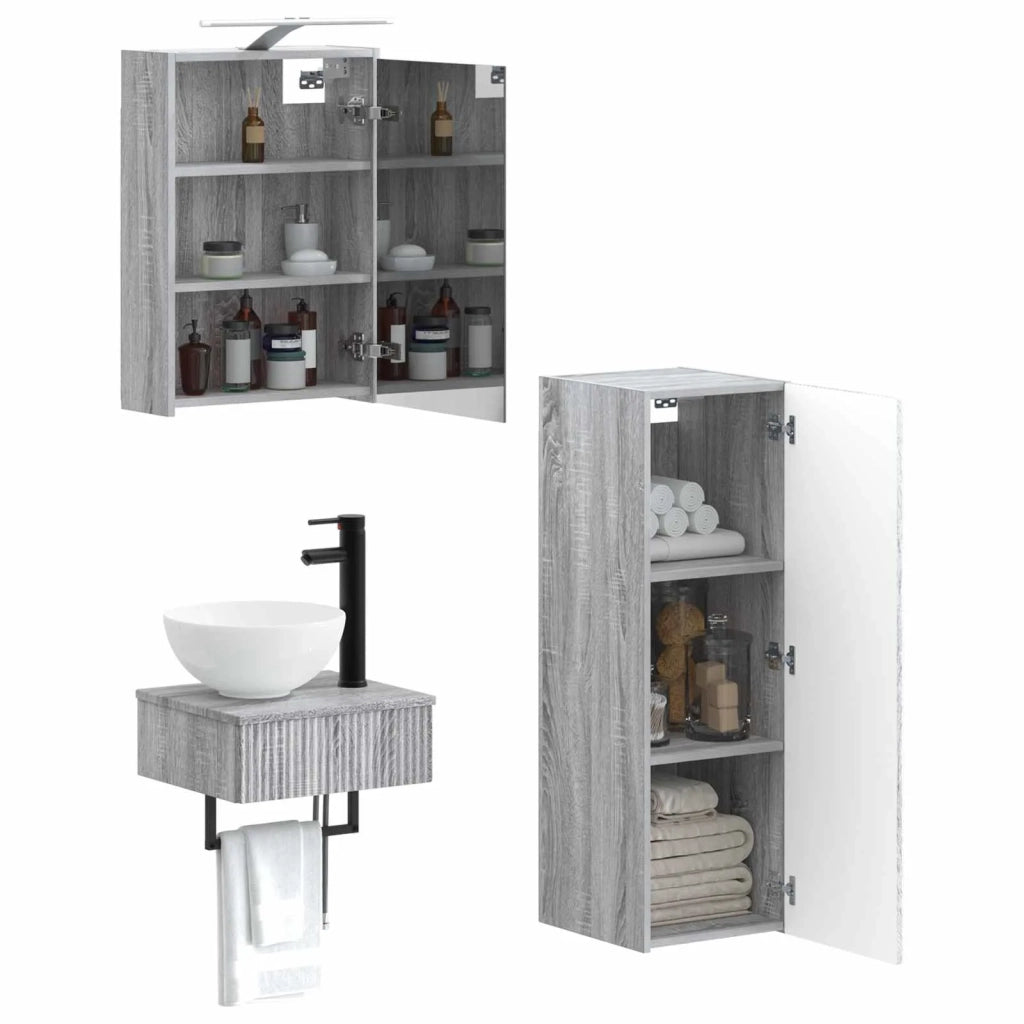 Set di Armadi da Bagno 4 pcs Sonoma grigio 43 x 16 x 62,5 cm 3407372