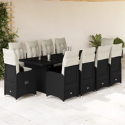 Set da BistrÃ² da Giardino 11 pz con Cuscini Nero in Polyrattan