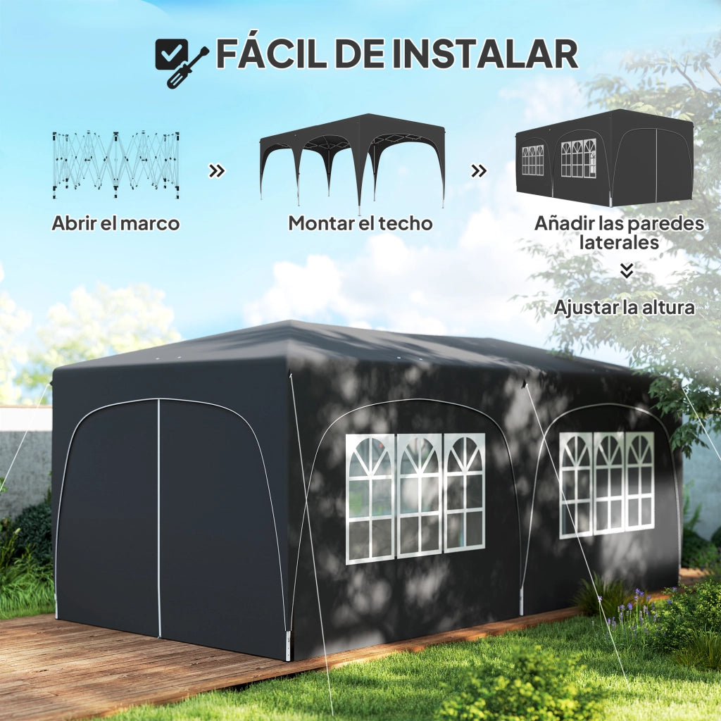 Gazebo Pieghevole 6x3 m con Pannelli Laterali UPF50+ ¨C zephmum ¨C Grigio Scuro