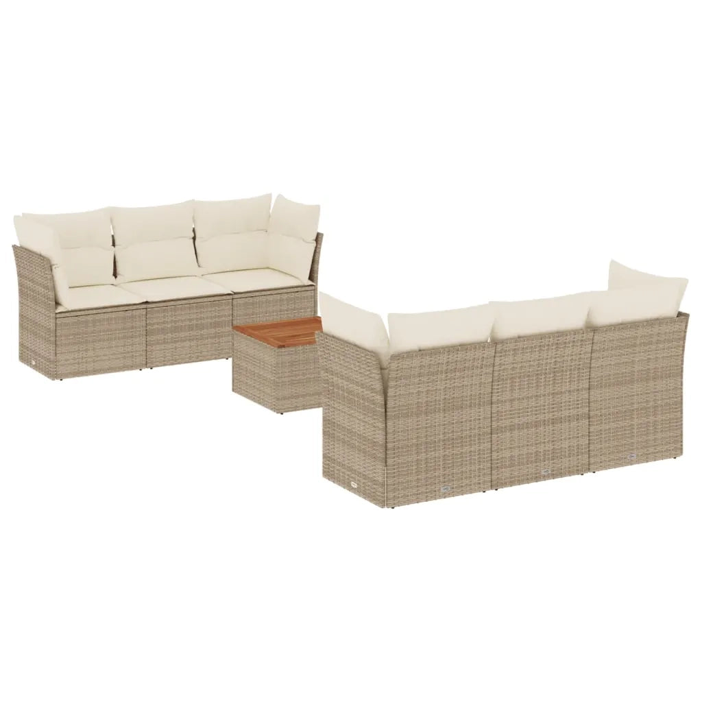 Set Divani da Giardino 7 pz con Cuscini Beige in Polyrattan