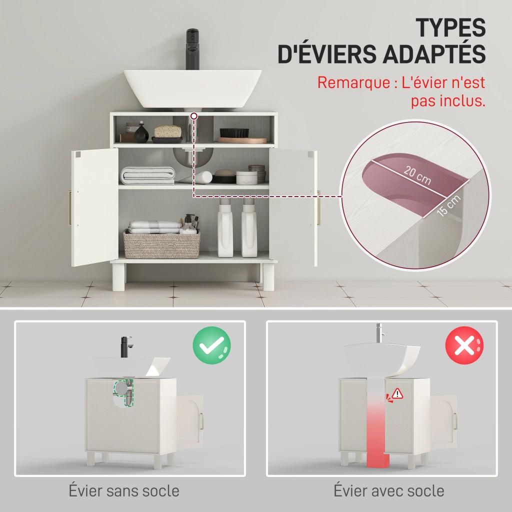 Mobiletto Sottolavabo con Ante e Ripiano Regolabile ¨C Minimal ¨C Bianco 60x30x63 cm